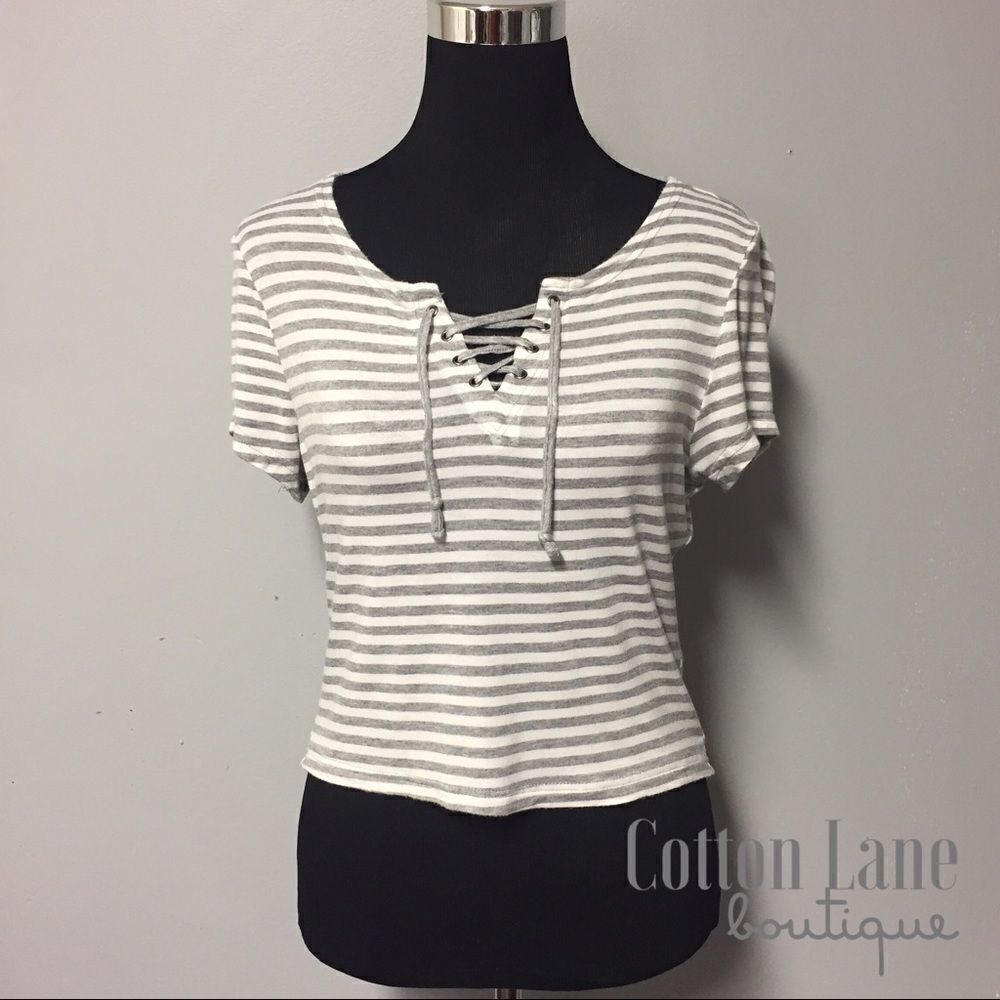 Lace-Up Striped Crop Top 
